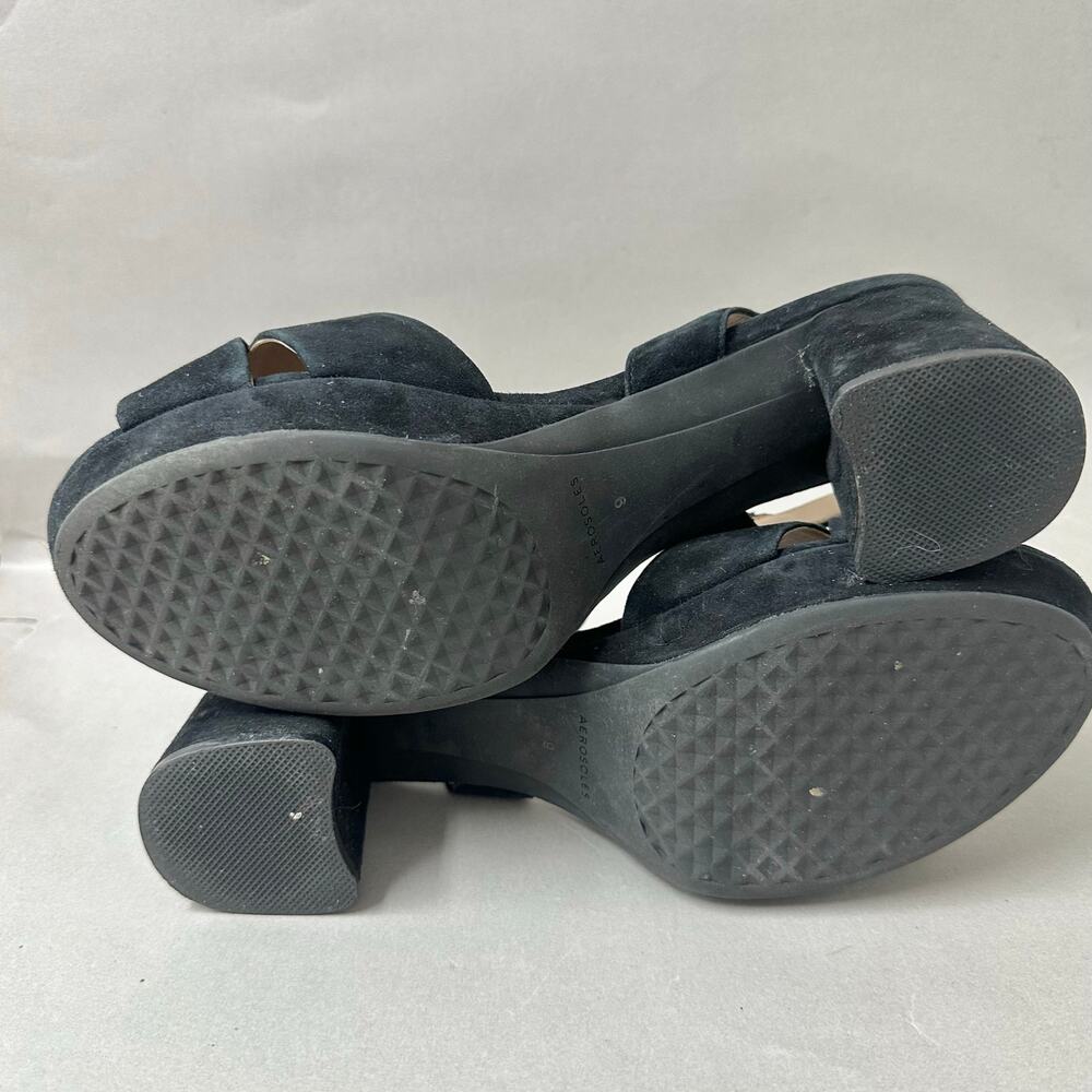 Aerosoles Cosmos‎ Crisscross Platform Sandal in Black Suede Size 9 Block Heel - Picture 12 of 15